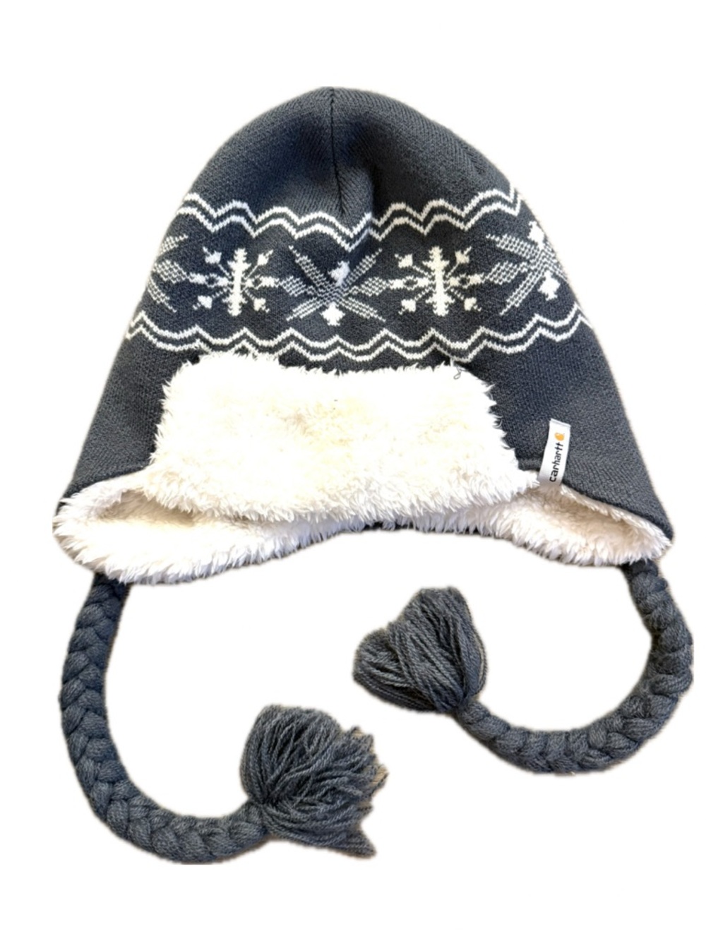 Carhartt Kids Winter Hat Gray Snowflake Trapper Hat Sherpa Lined Ear Flap Beanie